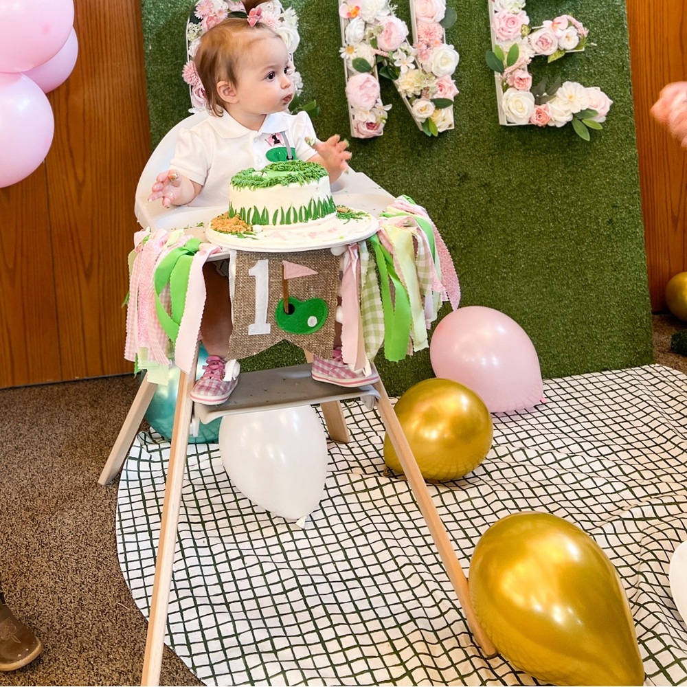 Baby Girl First Birthday Golf Highchair Banner Cake Smash Decor Handmade - Picture 2 of 7